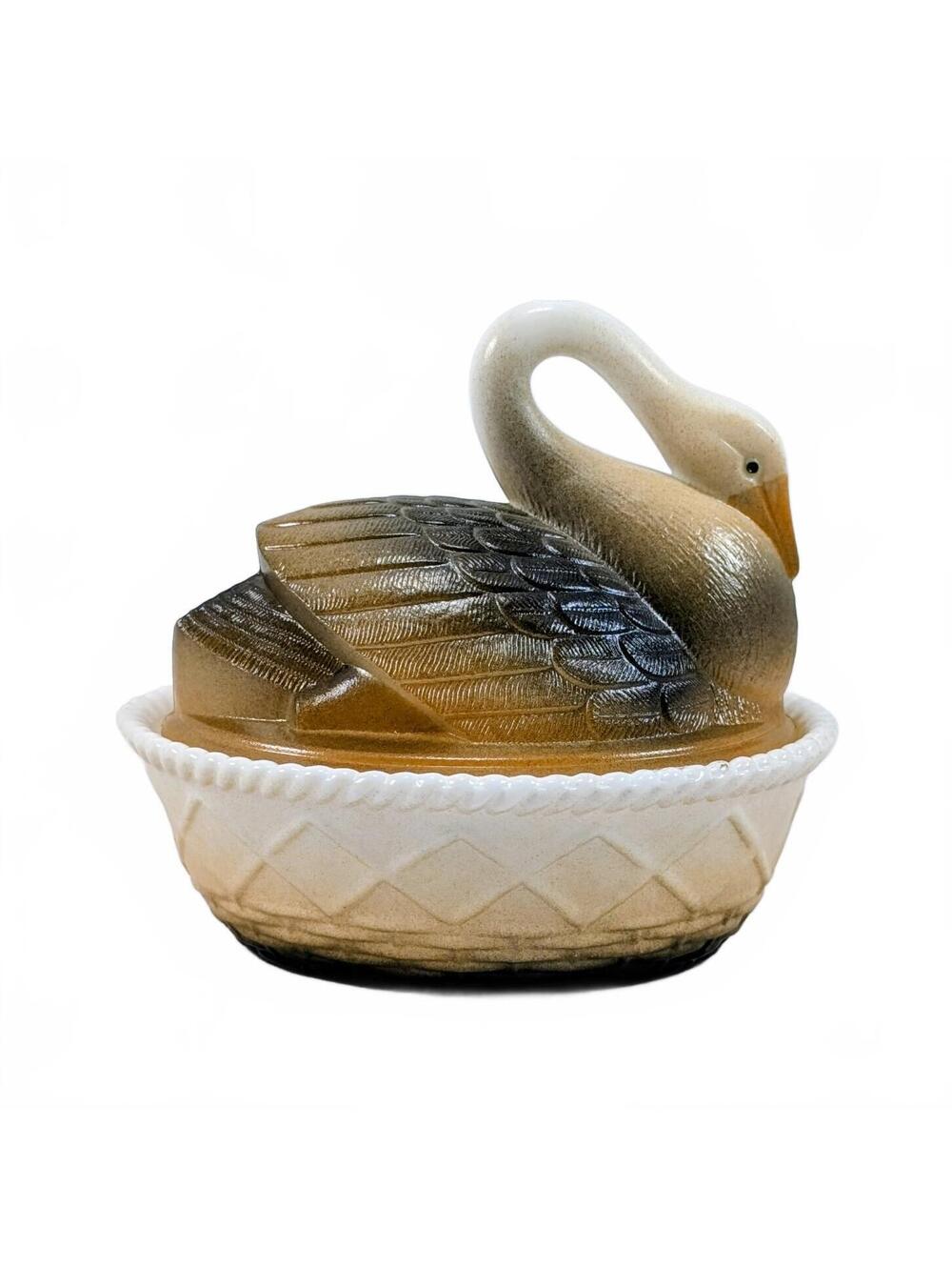 OOAK Vtg Westmoreland MIlk Glass Swan, Handpainted/sprayed Features 5.5" SIGNED